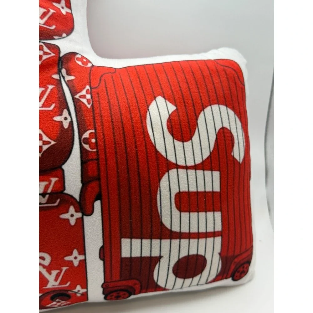 Supreme Louis Vuitton Monogram Bearbrick Style Plush Decorative Pillow Red White